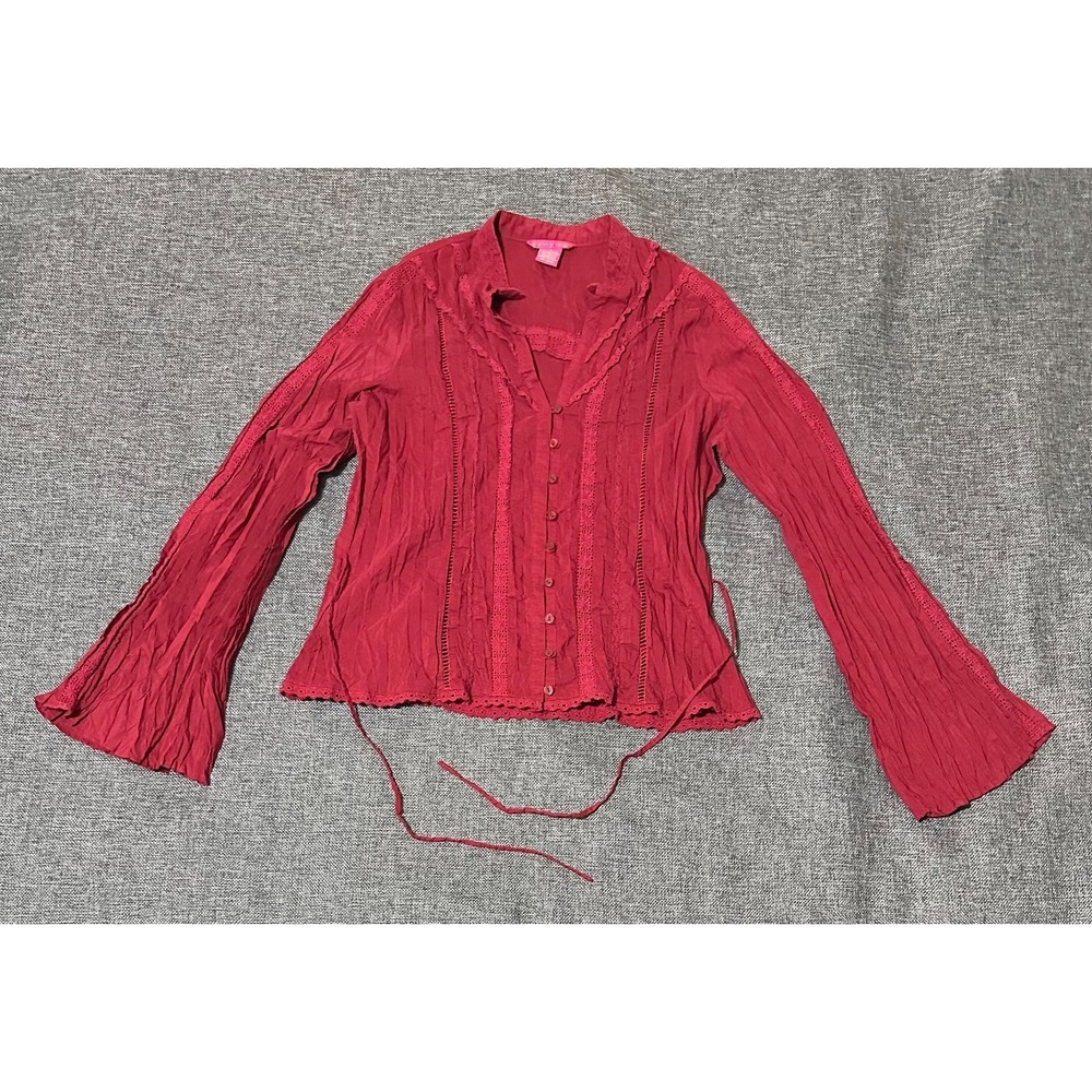 Sunny Leigh Women's L Whimsigoth Ruffle Trim Crinkle Blouse‎